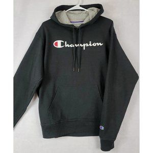 Men's Champion Spell Out Hoodie Medium Black Sweatshirt Pullover Sweater Logo